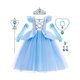thumbnail image 3 of Disfraces De Princesa Azul Para Niñas Vestido De Fiesta De Cumpleaños Elegante Con Mangas Abullonadas Con Sombrero Guantes Corona Accesorios De Pendientes, 3 of 4