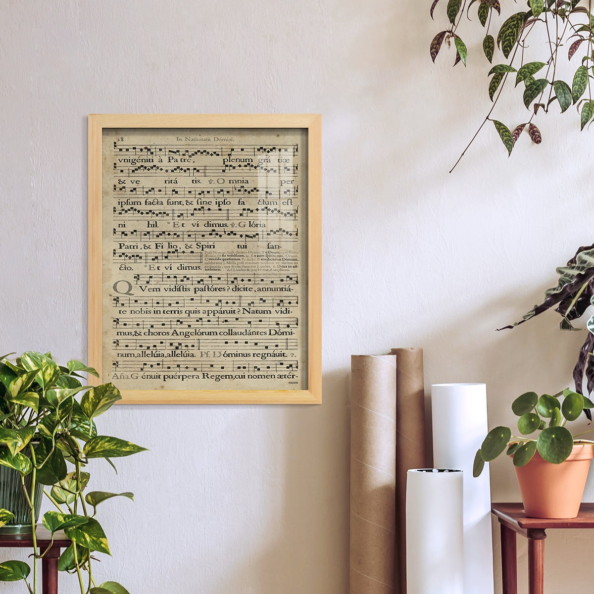 Vellum Songbook III -Framed Print w/glass-Natural Wood