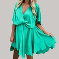 thumbnail image 4 of Bigersell Western Dress for Women Summer Fashion Solid Short Sleeve V-neck Pullover Dress Casual Dress Women's Plus Faux-Wrap Dresses, Style 3232, Green L, 4 of 7
