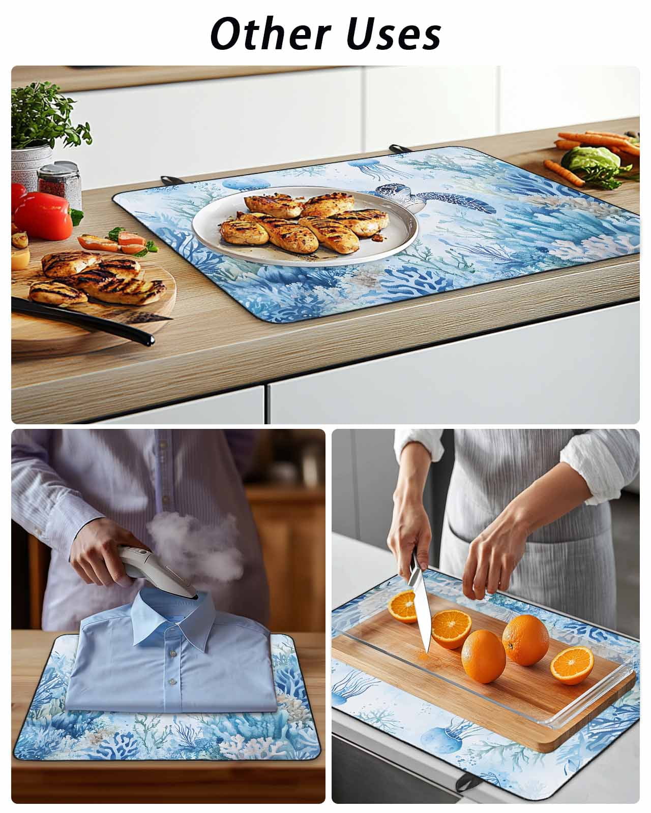 Stove Top Covers for Electric Stove, Sea Turtle Coastal Glass Stovetop Cover Protector, Blue Summer Beach Coral Jellyfish Induction Cooktop Protector Oven Mat for Kitchen Countertop 24"x21"