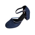 thumbnail image 2 of GERsome Womens Chunky Block Heels Closed Round Toe Ankle Strap Dress Pumps Shoes for Office Party Wedding Blue Size 6, 2 of 9