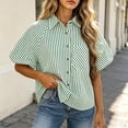 thumbnail image 4 of LEKWK Womens Summer Tops Button Down Short Puff Sleeve Striped Shirts Lightweight V Neck Loose Fit Collared Tops Fashion Casual Daily Outfits, 4 of 5
