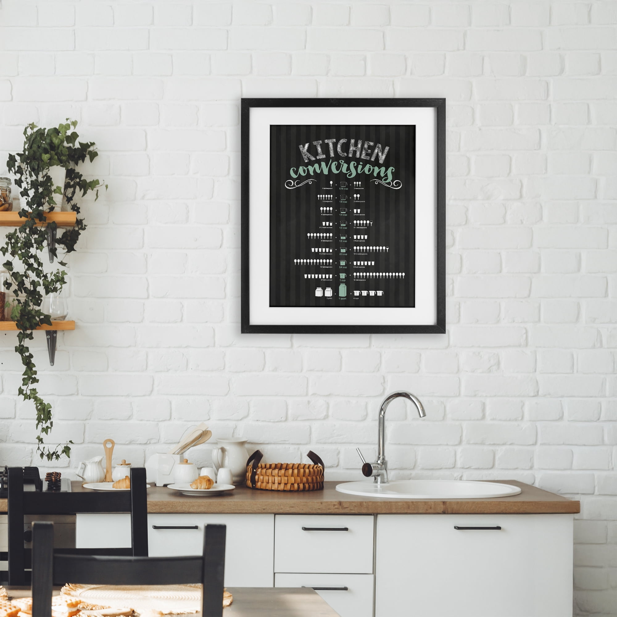 Kitchen Conversions Black & Green Black Framed Print Under Glass, design by Lettered and Lined