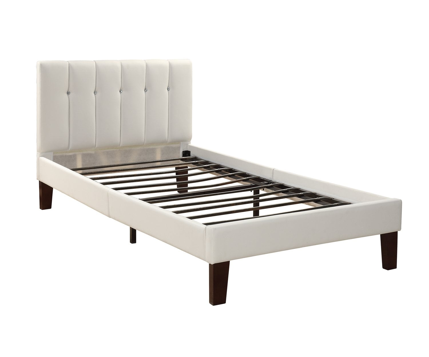 Modern White Faux Leather Twin Bed Frame with Tufting Headboard and Footboard 