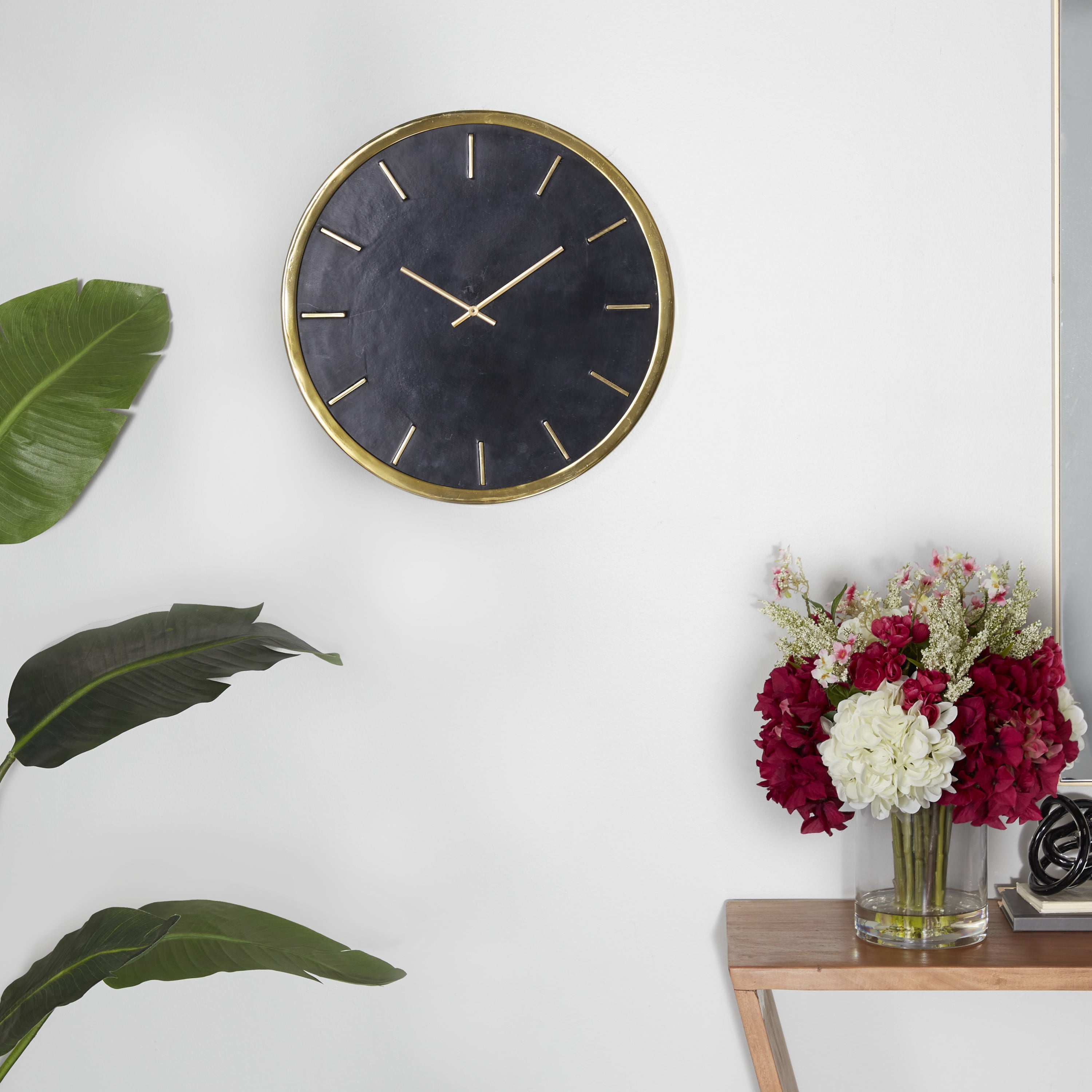 CosmoLiving by Cosmopolitan 19" Black Marble Round Wall Clock with Black Face