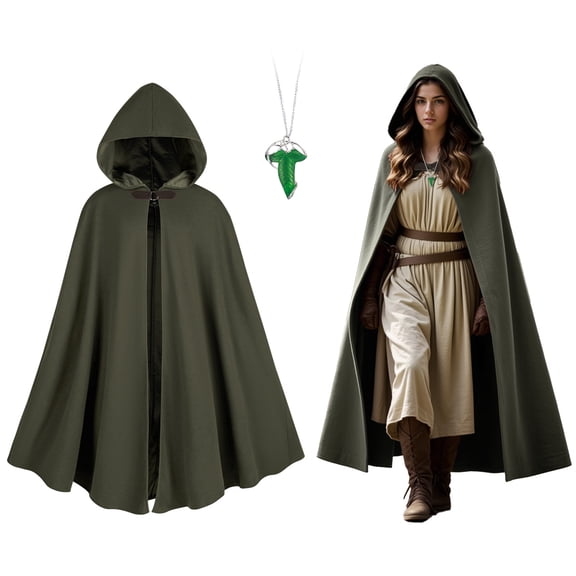MYATED Renaissance Cloak with Hood for Women Medieval Vintage Hooded Cape Halloween Cosplay Costume,Green