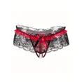 thumbnail image 1 of Tangas de malla con encaje floral, bragas con lazo y entrepierna abierta con perlas artificiales, lencería y ropa interior sexy para mujer, 1 of 5