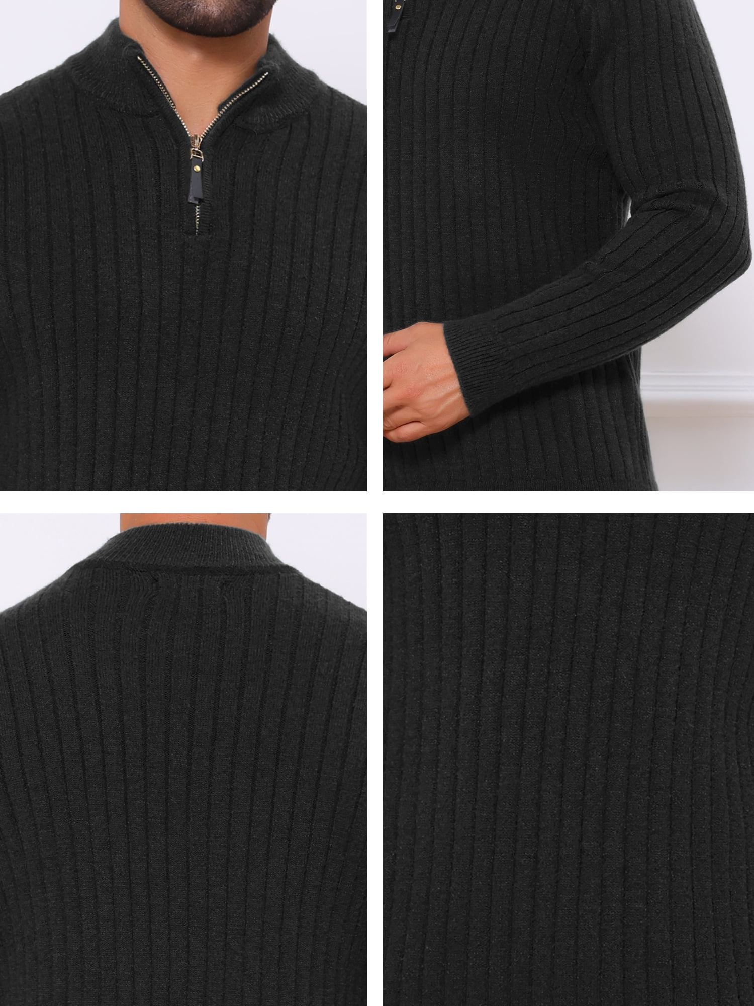 DARING DIVA Men's Casual Pullover Knitted Mock Neck Polo Sweater S Black