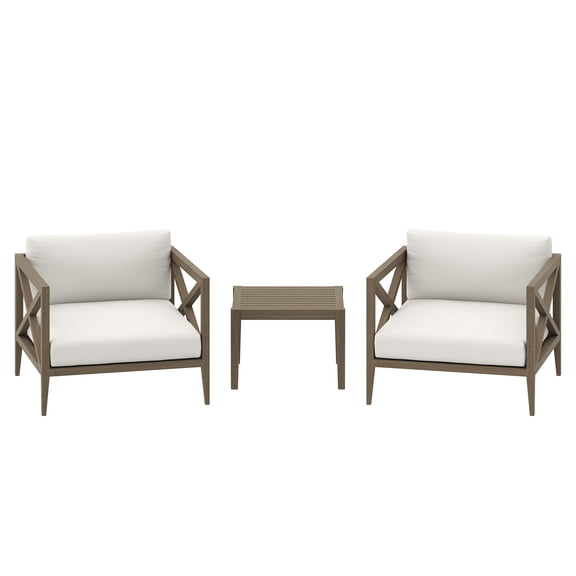 3 pcs Lounge Chair Armchair Lounge Chair and Side Table, Brown, Teak Wood, Outdoor Patio Balcony Cafe Bistro Garden Hospitality Restaurant, Modern Contemporary, HB37919