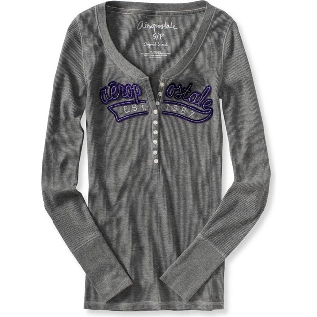 Aeropostale - Camiseta térmica de manga larga para mujer, color gris, pequeña