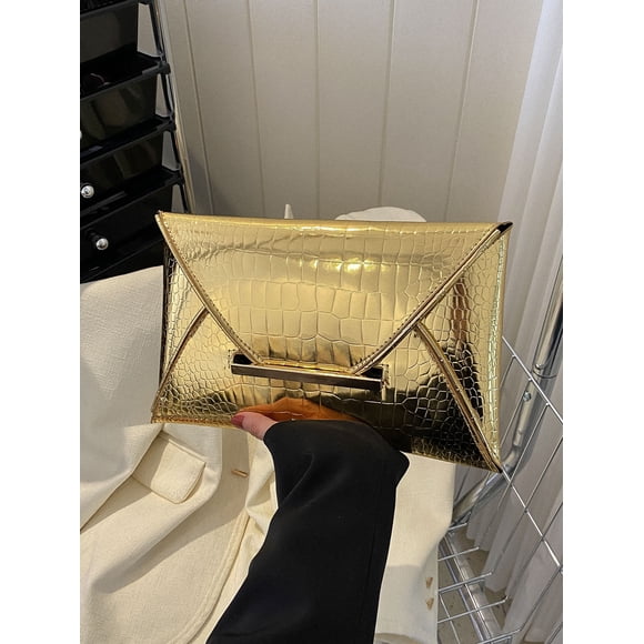 Sac Pochette Uni en Pu à Motif de Crocodile à la Mode pour Loisirs
