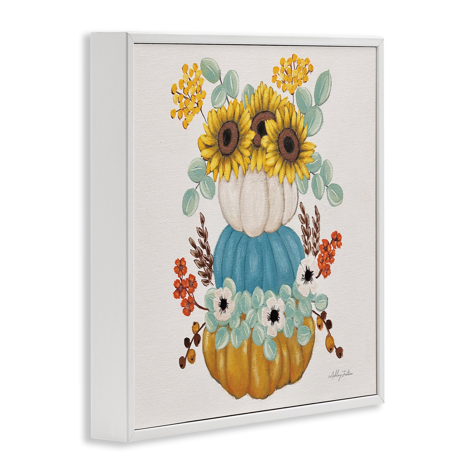 Stupell Industries Seasonal Flower & Pumpkins Botanical & Floral Painting White Framed Art Print Wall Art, 24 x 24