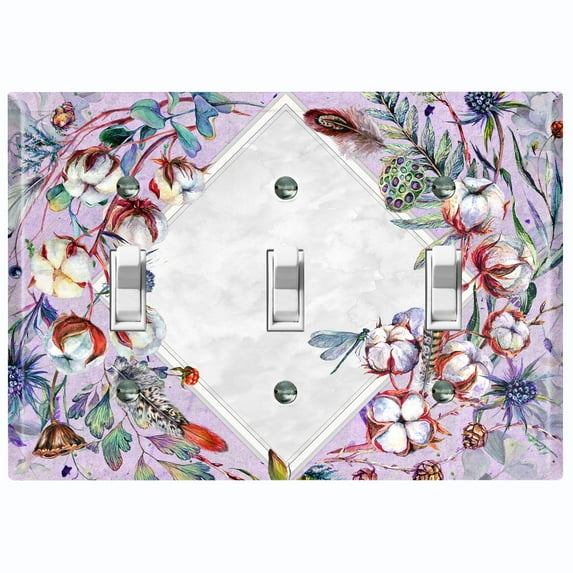 Metal Light Switch Plate Cover Lotus Pods Cotton Flower Diamond Frame Pink FLW019