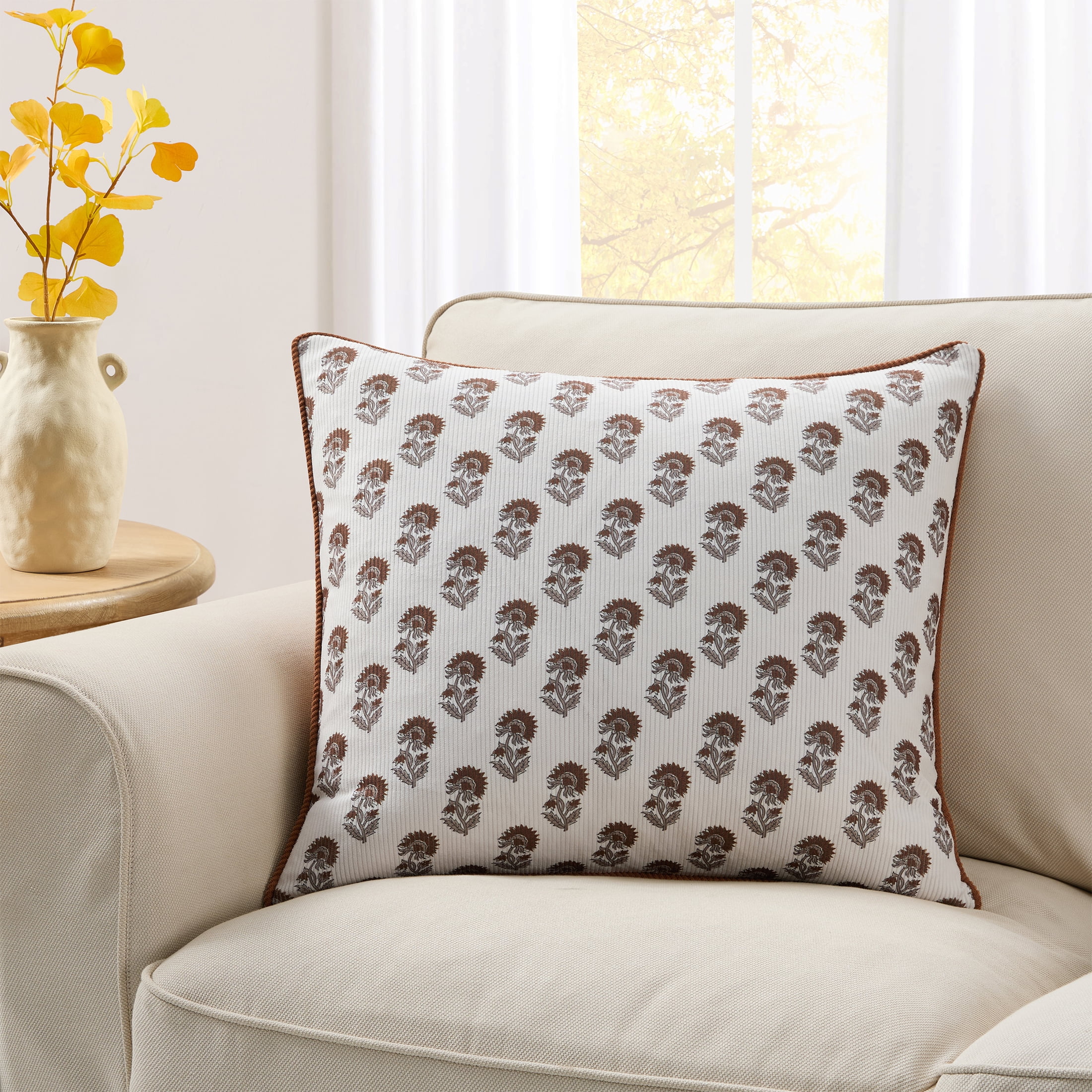 My Texas House 20" x 20" Ivory Block Floral Decorative Pillow Cover