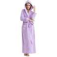 thumbnail image 1 of Women Fleece Hooded Bathrobe Soft Plush Full Length Long Spa Robe, 1 of 8