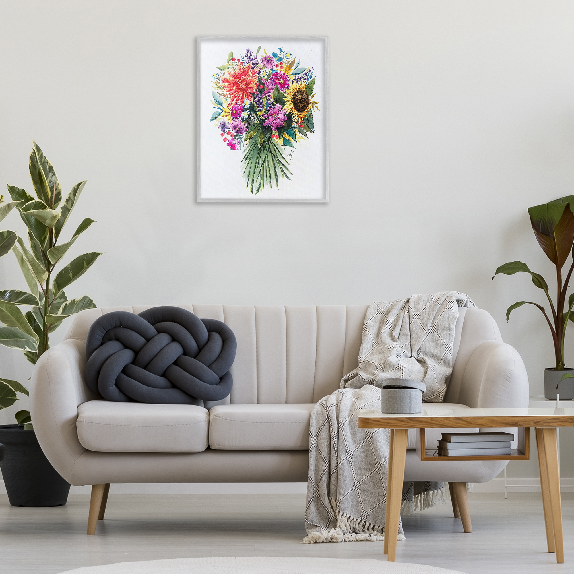 Stupell Industries Bright Wildflower Bouquet Botanical & Floral Painting Gray Framed Art Print Wall Art, 24 x 30