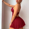 thumbnail image 5 of Sexy Backless Floral Lace Mesh Sheer Babydoll Lingerie Dress Set with Thong 2 Piece, 5 of 5