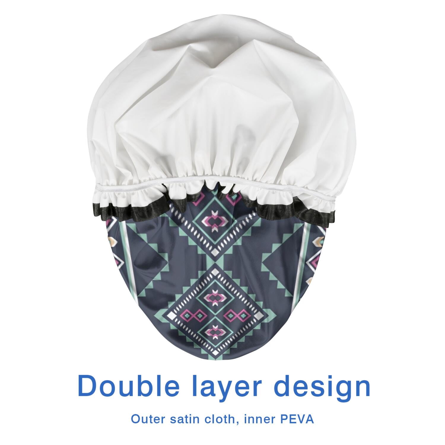 Shower Caps,Black Geometric Striped Pattern Waterproof Shower Cap for Women 4 Pieces,Double Reusable Hair Cover for Shower PEVA Elastic Stretch Hem
