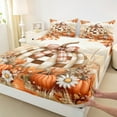 thumbnail image 3 of Manfei Thanksgiving Pumpkin Queen Sheet Sets, Kawaii Bow Knot Daisy Flat Sheet, Autumn Plant Queen Fitted Sheet, Breathable Home Decor 4-Piece, 3 of 7
