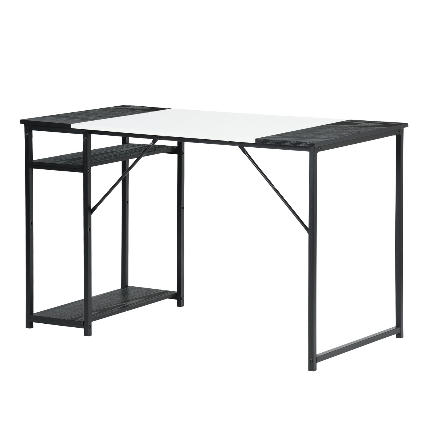 47.2" Modern Computer Desk with 2-Tier Storage Shelves, Metal Frame Waterproof Writing Workstation, Space-Saving Study Table for Home Office Bedroom