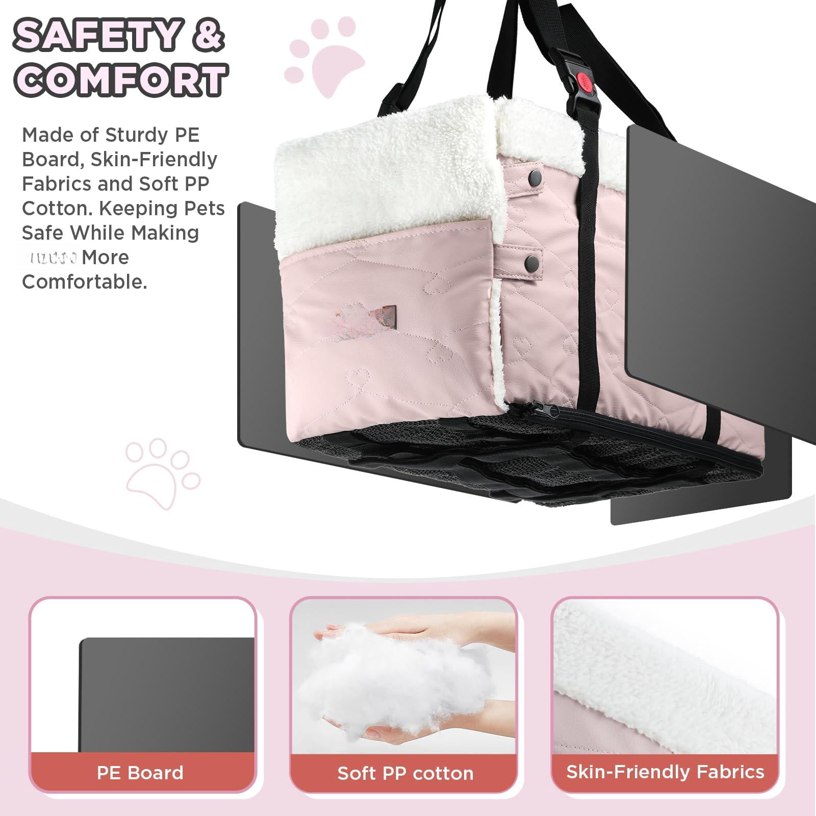 Center Console Dog Car Seat For Small Dogs Pu Leather Booster Washable Foldable With Safe Protection Hooks Adjustable Straps And Storage Pocket Pet Up To 15lbs-pink