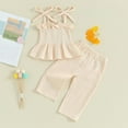 thumbnail image 4 of Infant Baby Toddler Girls Clothes Solid Color Sleeveless Camisole Linen Pants Set Baby Summer Outfits, 4 of 7