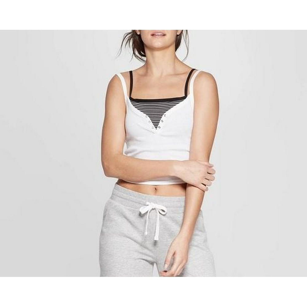 Colsie Women's Henley Cropped Lounge Sleep Tank Top - White - XL - Walmart.com - Walmart.com
