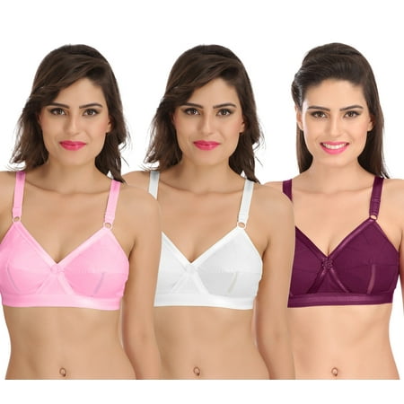 

Ossirrio Women Everyday Comfort Full Cup Bra Non Wired Plus Size Cotton Bra Pack of 3