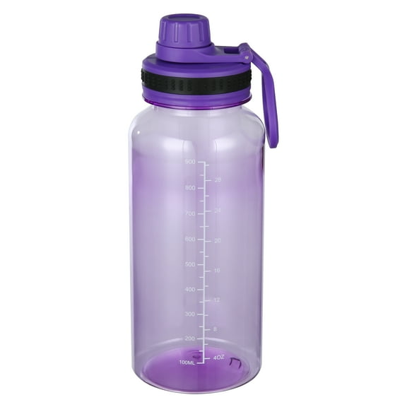 Bouteille d'eau de sport à large goulot en plastique violet Mainstays de 34 oz avec couvercle à visser
