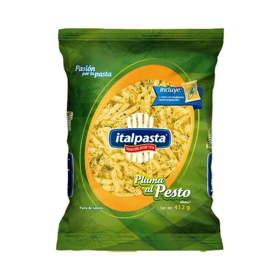 Pasta Italpasta Rápida Preparación Pluma Al Pesto 412 g