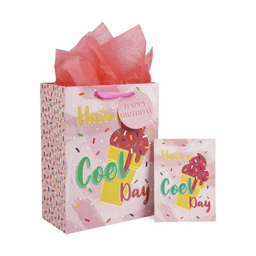 13" Large Gift Bag with Birthday Card and Tissue Paper - Pink Icecream Patterns