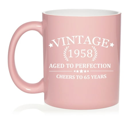 

Cheers To 65 Years Vintage 1958 65th Birthday Ceramic Coffee Mug Tea Cup Gift for Her Him Men Women Mom Dad Grandma Grandpa Party Favor Friend Husband Wife Anniversary (11oz Light Pink)
