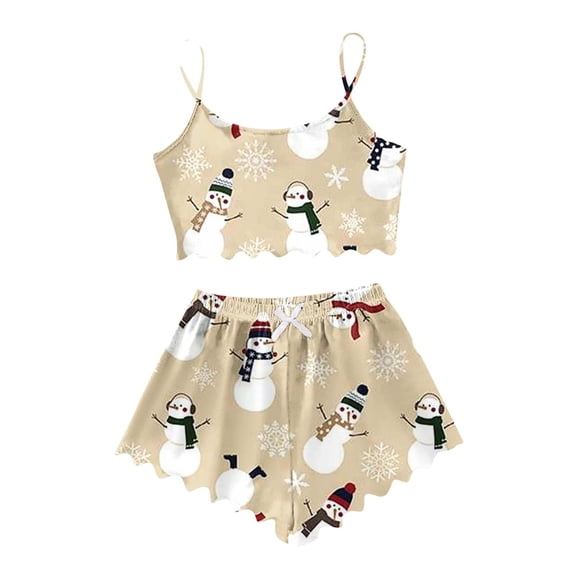 Women's Snowman Print Sleepwear Set Sleeveless Vest and Shorts Lightweight Two Piece Pajamas for Cozy Comfort