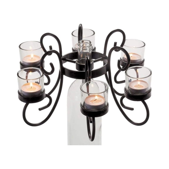 CintBllTer Afterglow Candelabra Reserva - Beautiful Wine Bottle Candle Holder - Includes Glass Tea Candle Holders, Black