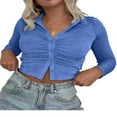 thumbnail image 1 of CNKOO Blouse Ajustée pour Femmes Couleur Unie Col Rabattu Manches Longues Crop Tops, 1 of 5