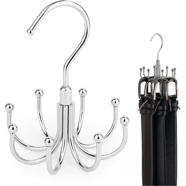 Colgador de cinturón, estante giratorio para cinturón, organizador de accesorios de armario, capacidad máxima de almacenamiento de 24, gancho de almacenamiento para colgar para cinturón, sujetado