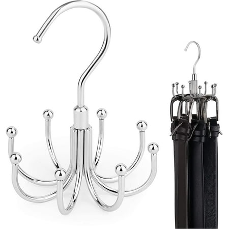 QIUTIAN Belt Hanger  Rotatable Belt Rack Closet Accessories Organizer  Maximum 24 Storage Capacity  Hanging Holder Storage Hook for Belt  Bra  Tank Top  Tie  Scarf  Purse  Silver