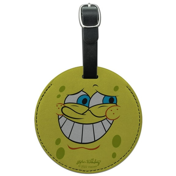 SpongeBob Guilty Face Round Leather Luggage Card Suitcase Carry-On ID Tag