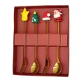 thumbnail image 1 of Juego de cucharas navideñas de acero inoxidable con tema de árbol, Papá Noel y estrella. Cucharas para remover café. Utensilios de cocina festivos con caja de regalo, 1 of 7