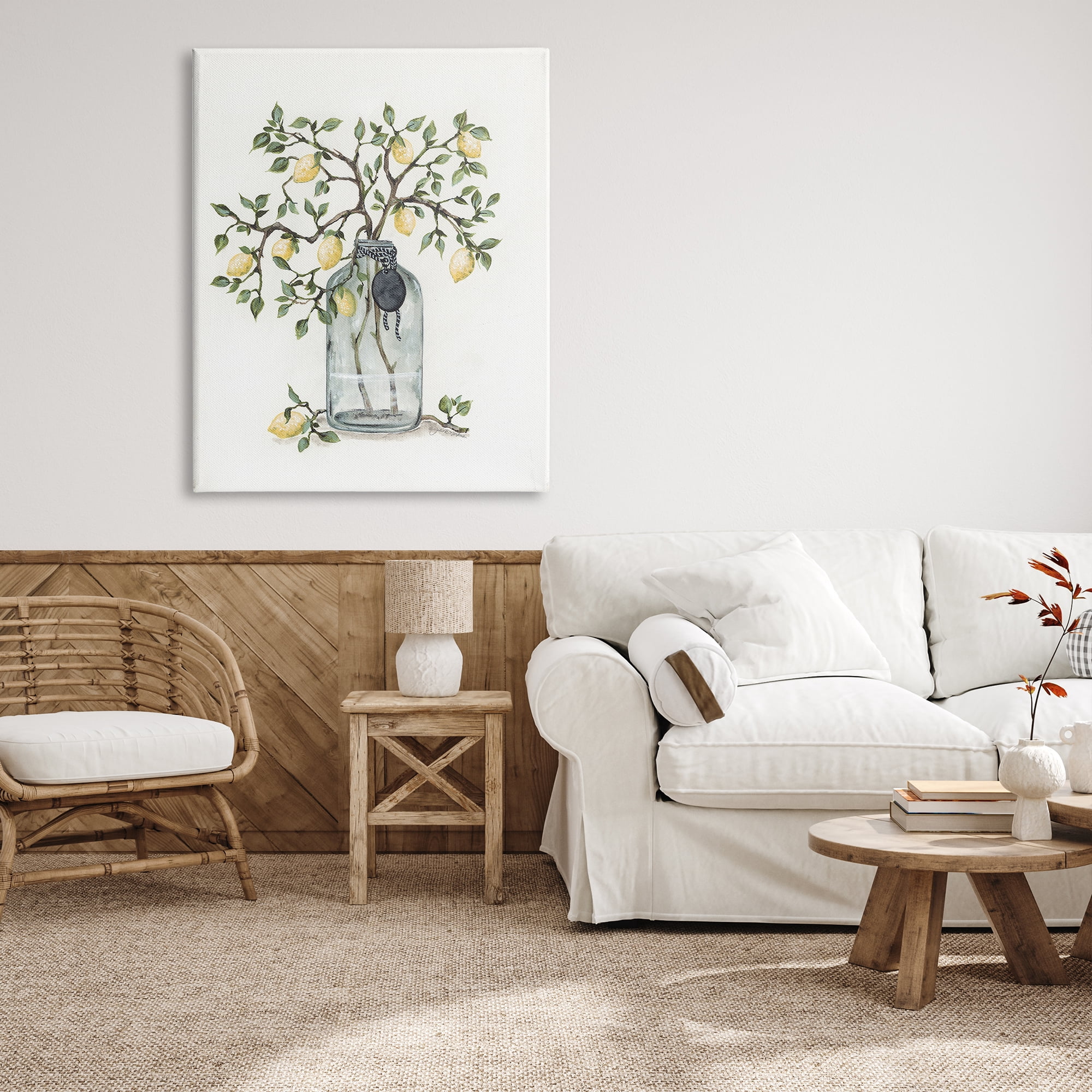 Stupell Industries Dangling Country Lemon Branches Decorated Glass Vase Painting Gallery Wrapped Canvas Print Wall Art, Design by Julie Norkus