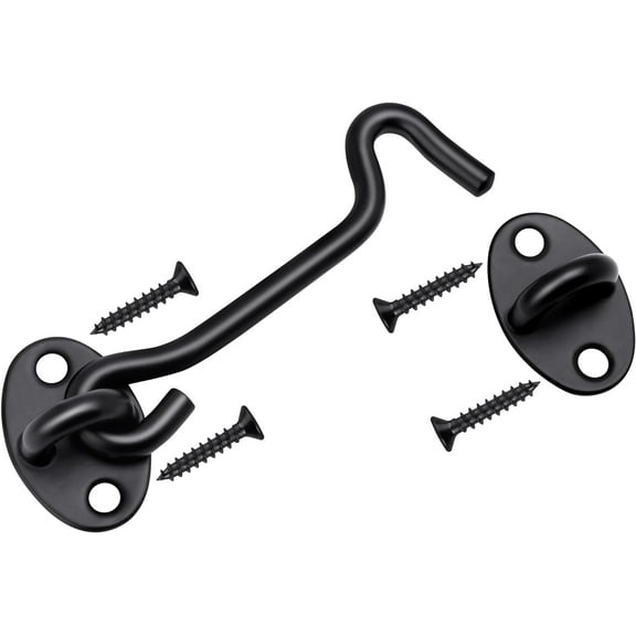 4 Inch Hook and Eye Latch, Black Heavy Duty Privacy Barn Door Lock, Door Hook Latch Lock for Gate, Window, Fence, Cabinet