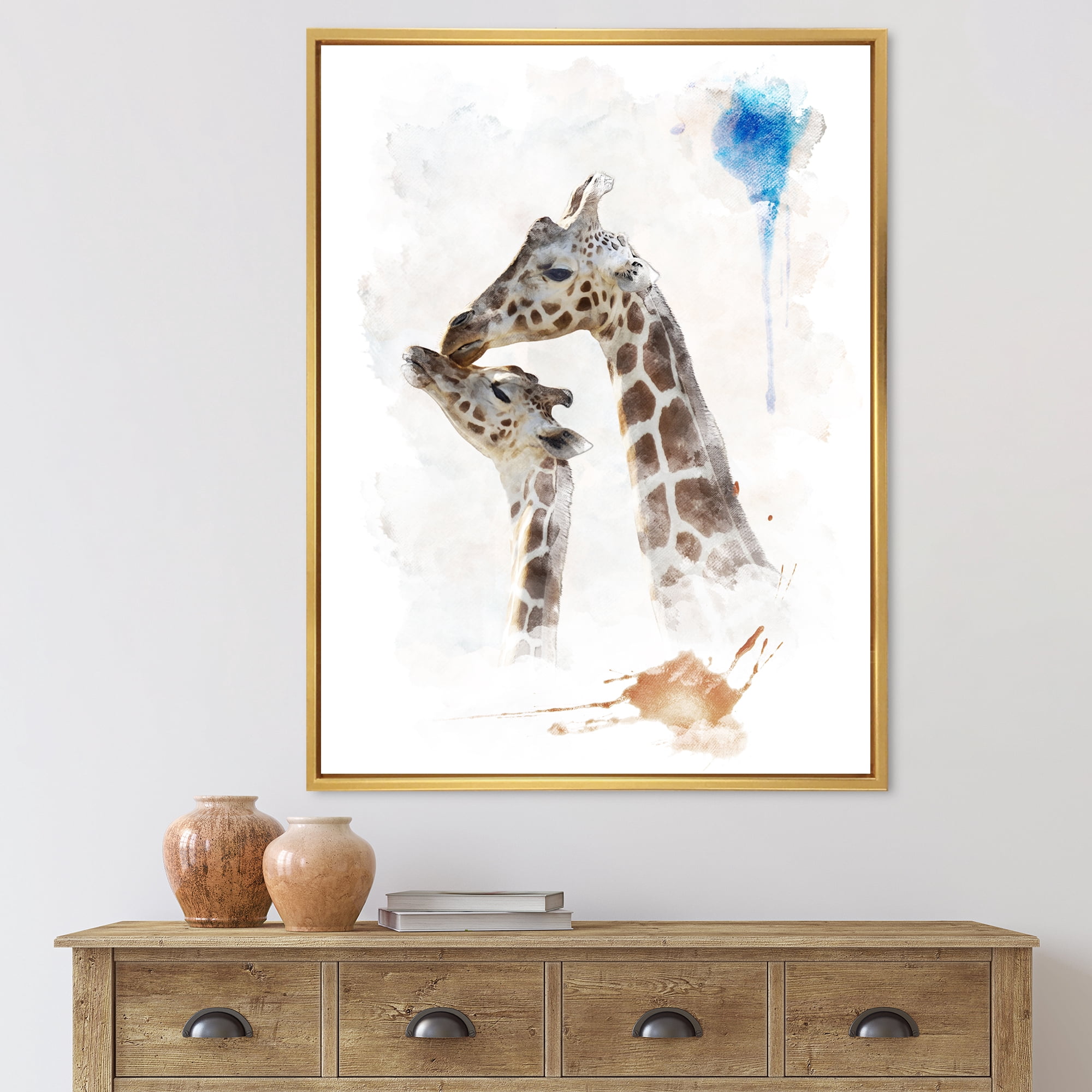 Designart 'Portrait of A Child and Giraffe' Farmhouse Framed Canvas Wall Art Print