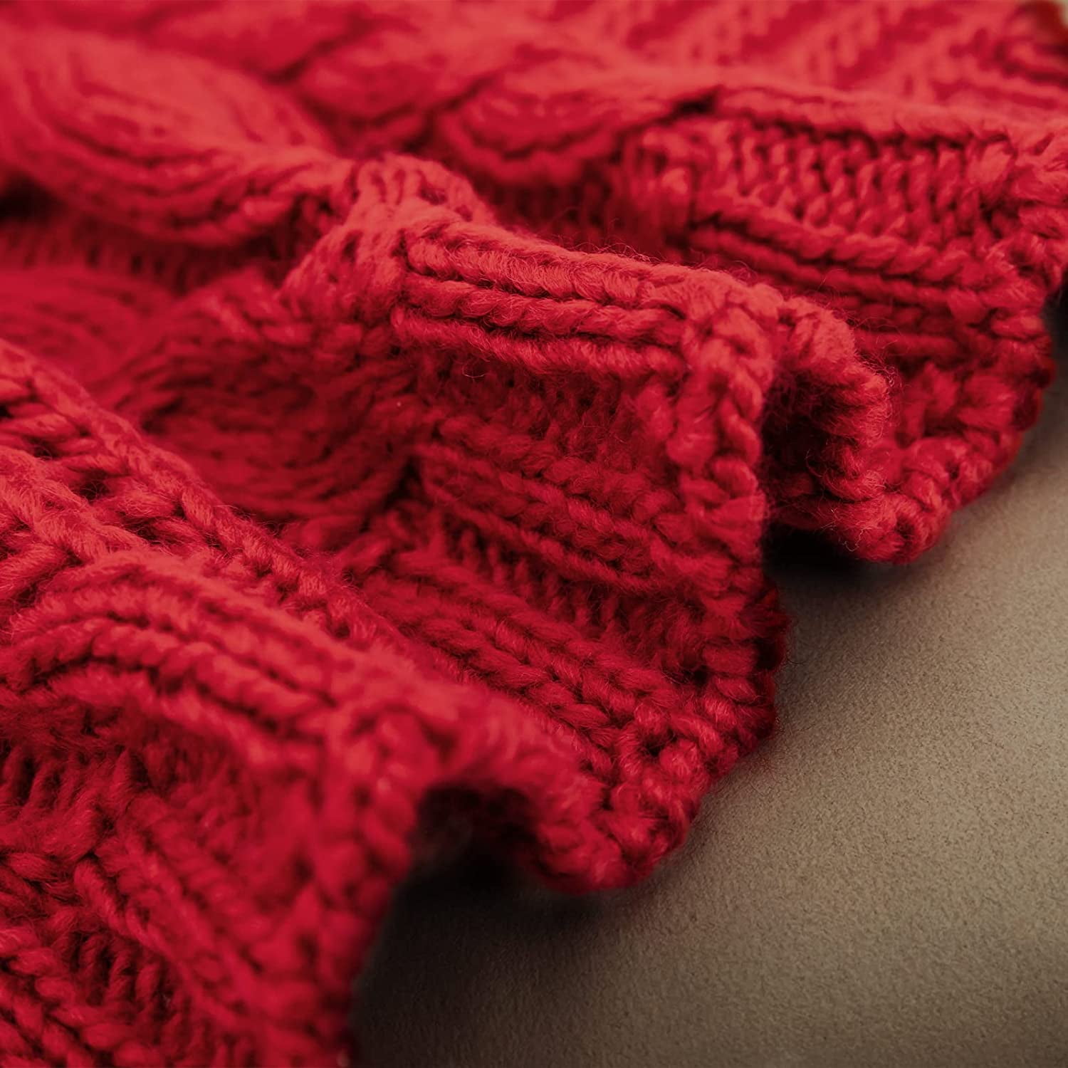 Red chunky knit blanket hotsell