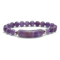 47.5 TCW Genuine Amethyst Silvertone Beaded Bracelet 7-inch Length
