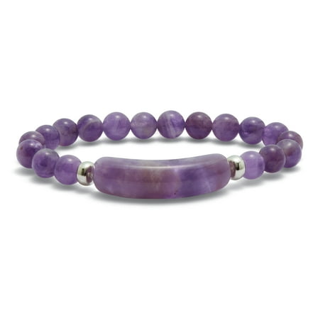 47.5 TCW Genuine Amethyst Silvertone Beaded Bracelet 7-inch Length