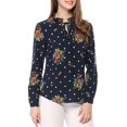 thumbnail image 3 of Unique Bargains Women's Tie Ruffled Neckline Polka Dots Floral Blouse Tops, 3 of 6