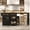Black, variant on Aphthongs 81" Farmhouse Kitchen Island with Power Outlet & Trash Storage, Rolling Kitchen Cart on Wheels with Extendable Dining Table, 2 Drawers & Adjustable Shelves