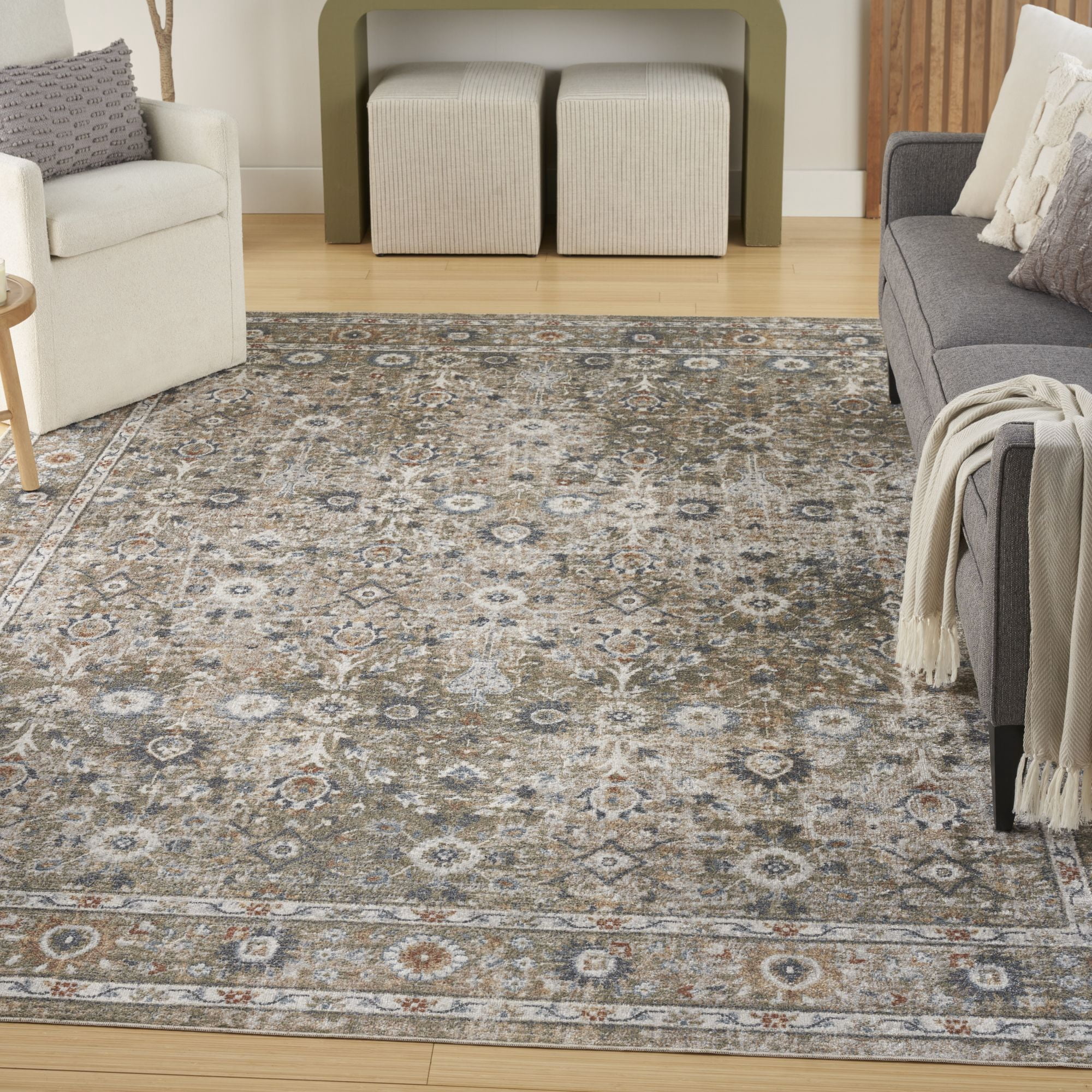 Nourison Astra Machine Washable 7'10" x 10' Gold Grey Vintage Indoor Flatweave Rug
