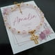 thumbnail image 2 of Pulsera Cristal Rosa Y dije de Cruz Chapa de Oro Recuerdo Con Tarjeta Personalizada Para Bautizo, Primera Comunión, Confirmación, Boda, xv Años,etc.Paquete 10 Piezas, 2 of 5