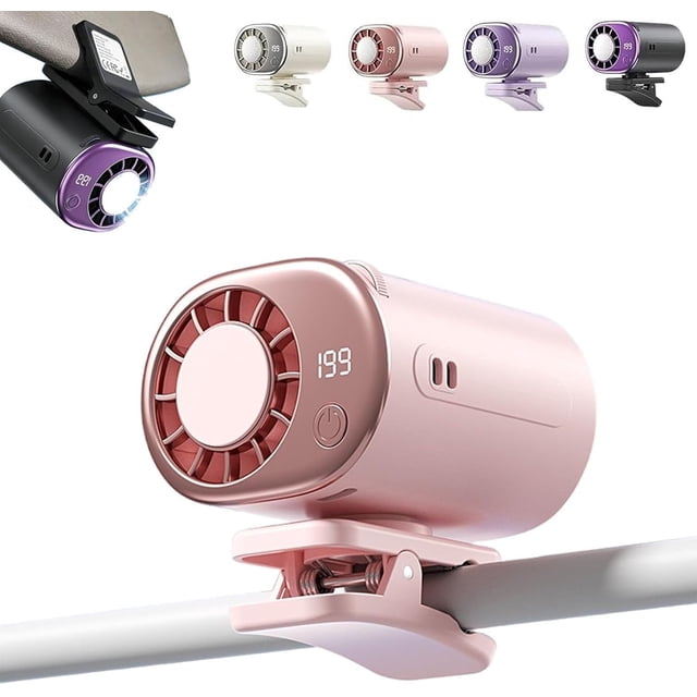2026 Car Clip on Air Conditioner Fan with LED Display - 360° Rotation, 199 Speeds Adjustable, 16℃ Semi-Cooling Wide Clamp Detachable, USB Rechargeable (Pink)